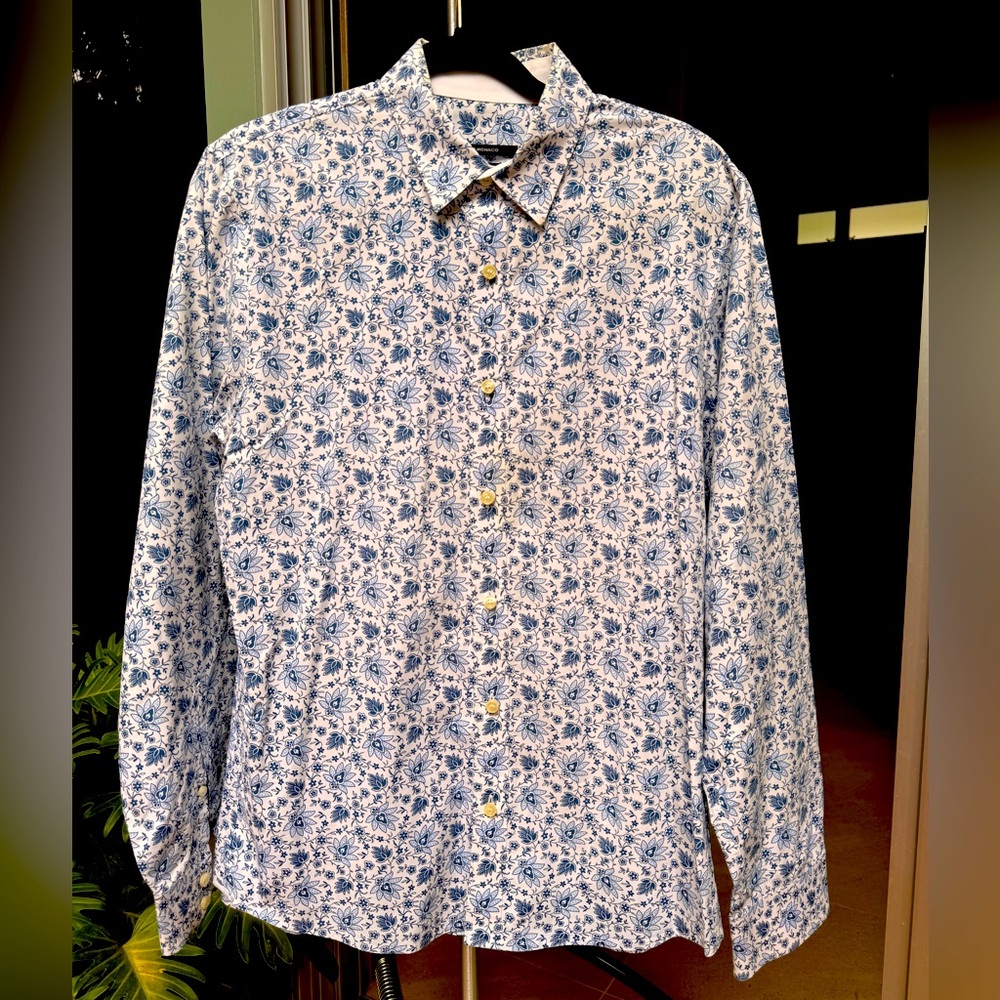 Club Monaco Floral Blue Men's Shirt Size Medium
